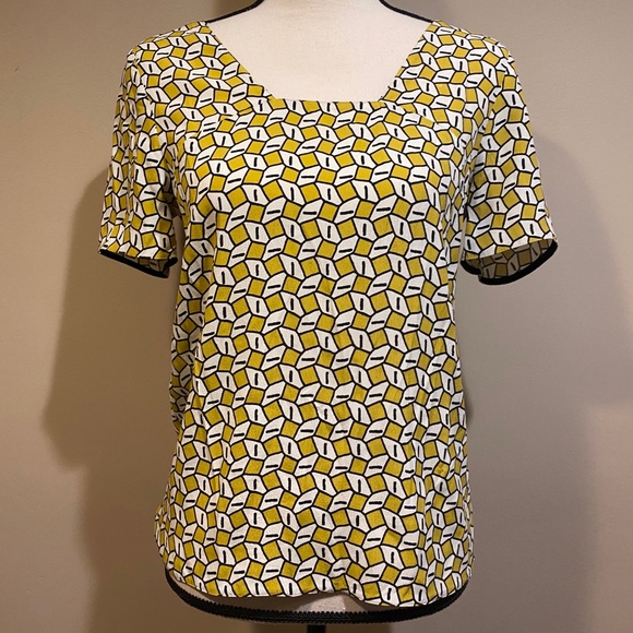 Zara Basic Yellow Geometric Square Blouse Top - Picture 4 of 8